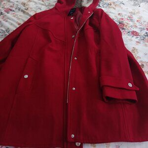 Red Wool lined hooded pea coat London Fog 2X